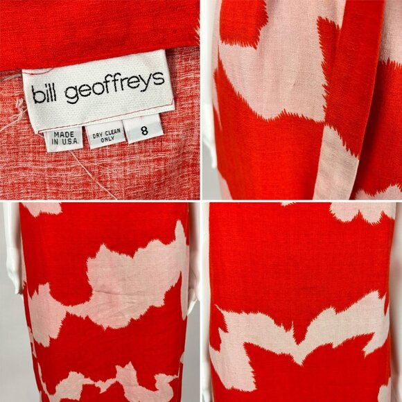 Vintage 80s Sheath Dress Women's Medium Red White Artistic Faux Linen - Picture 10 of 11